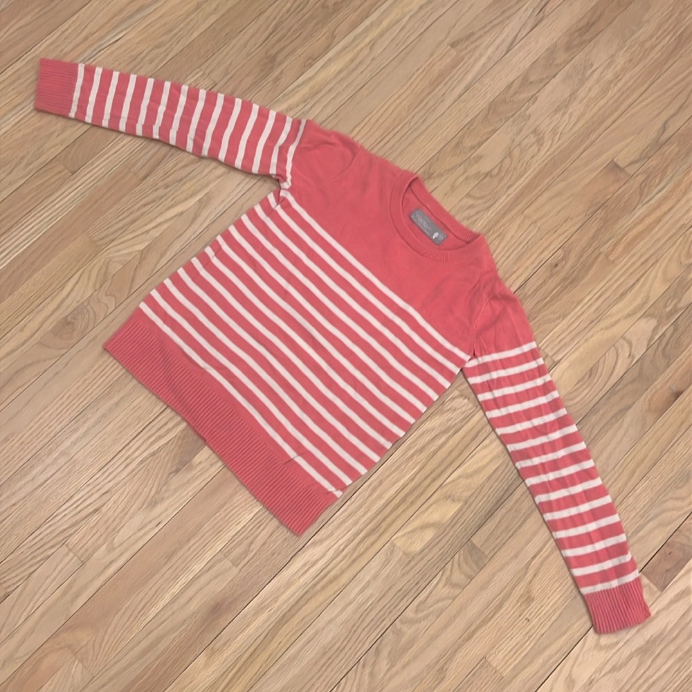 Primary sz 8/9 pink with white stripes all cotton lightweight knit sweater.